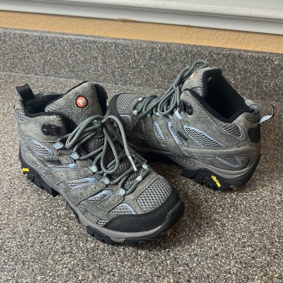 Merrell Granite Gray Leather/Mesh Hiking Ankle Boots Womens Size 7 Lace Up Shoes - Picture 1 of 11